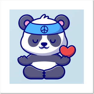 Cute Peace Panda Meditating Yoga Cartoon Posters and Art